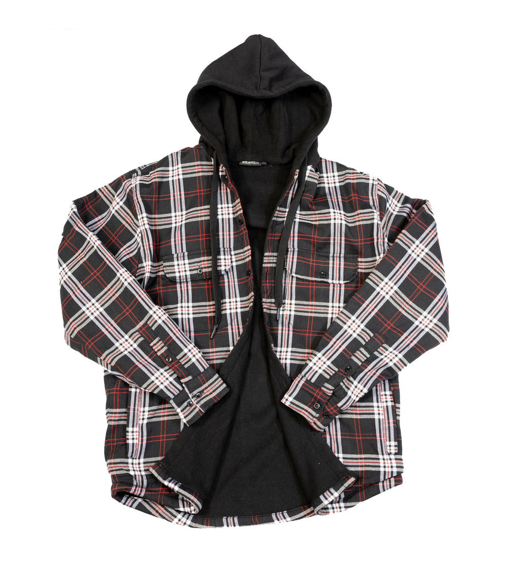 Flannel v2 Polar Fleece Lined Hoodie Jacket - Black Red