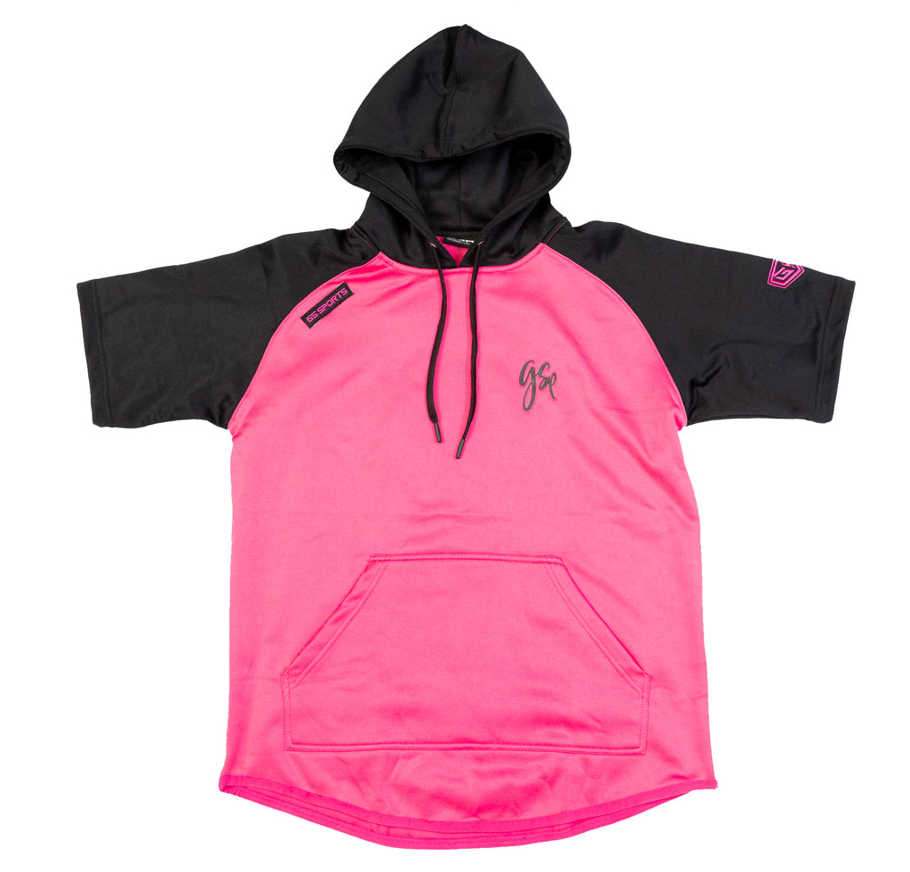 GSP Script Short Sleeve Fleece Hoodie - Black / Neon Pink