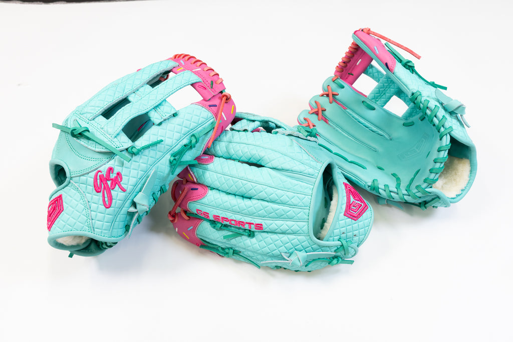 GS Sports Signature Series H Web Ice Cream Ball Glove - Teal with Pink Frosting