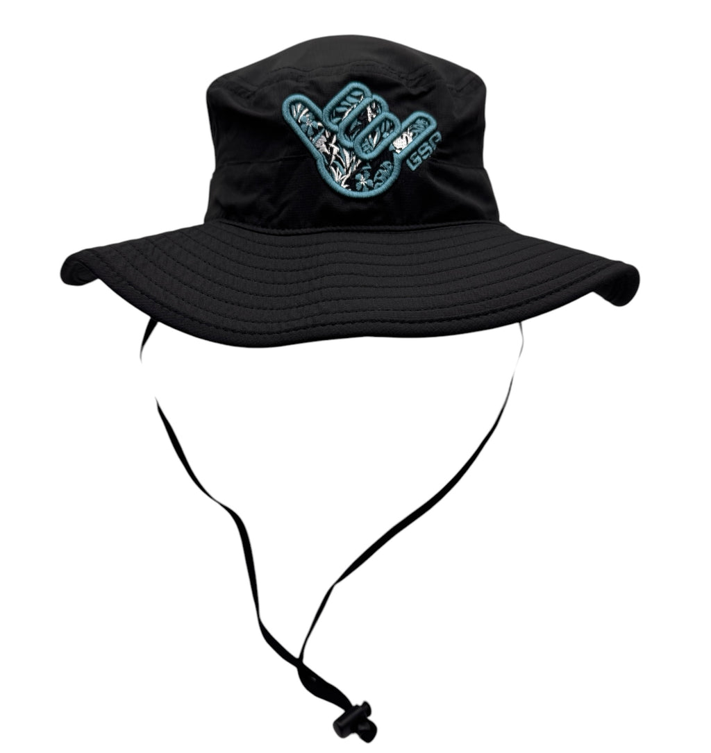 GS Sports Floral Shaka Bucket Hats - Black with Turquoise