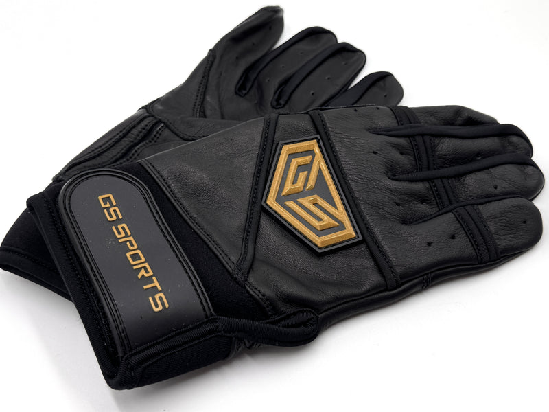 GS Sports Apex V2 Premium Leather Batting Glove - Black Chrome Gold