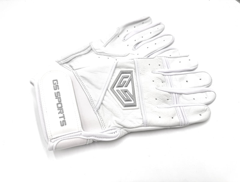 GS Sports Apex V2 Premium Leather Batting Glove - White Chrome Silver