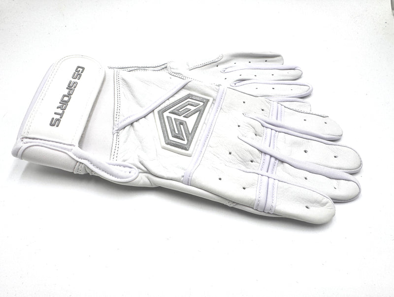 GS Sports Apex V2 Premium Leather Batting Glove - White Chrome Silver