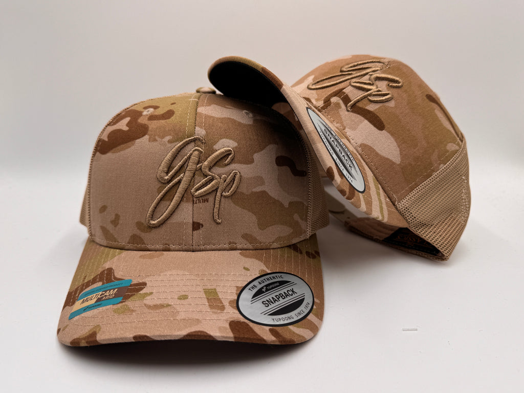 GSP Script Desert Camo Snapback hat