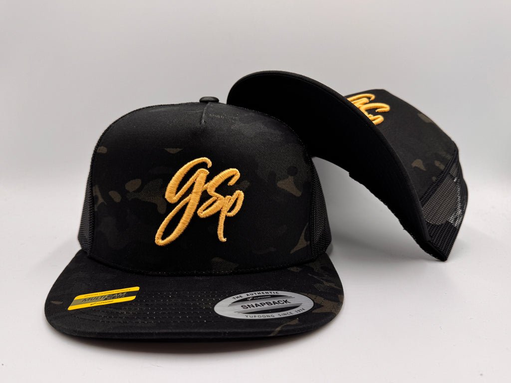 GSP Script Blackout Camo Flatbill Snapback hat