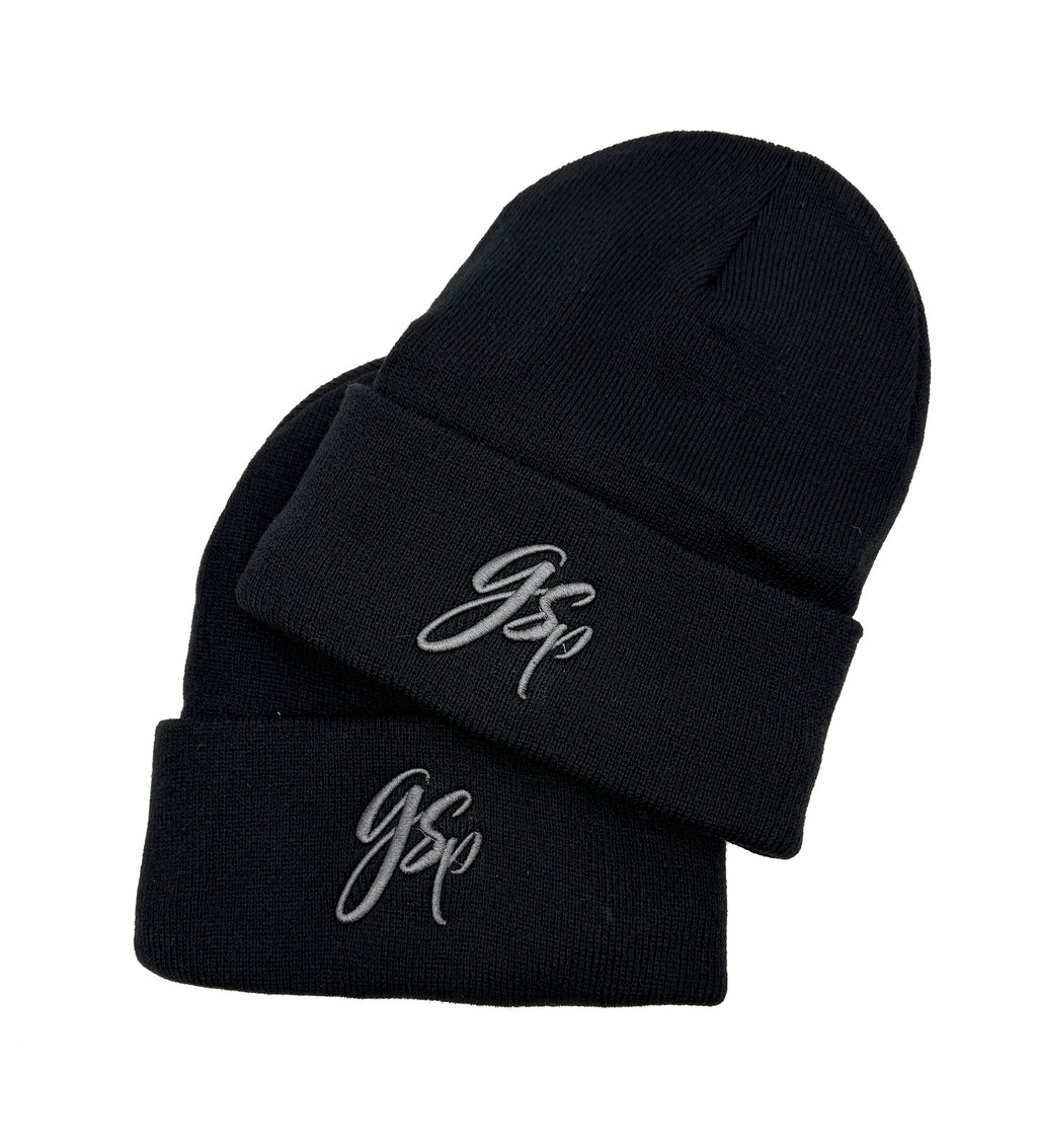 GSP Scripted Lined Beanie - Black
