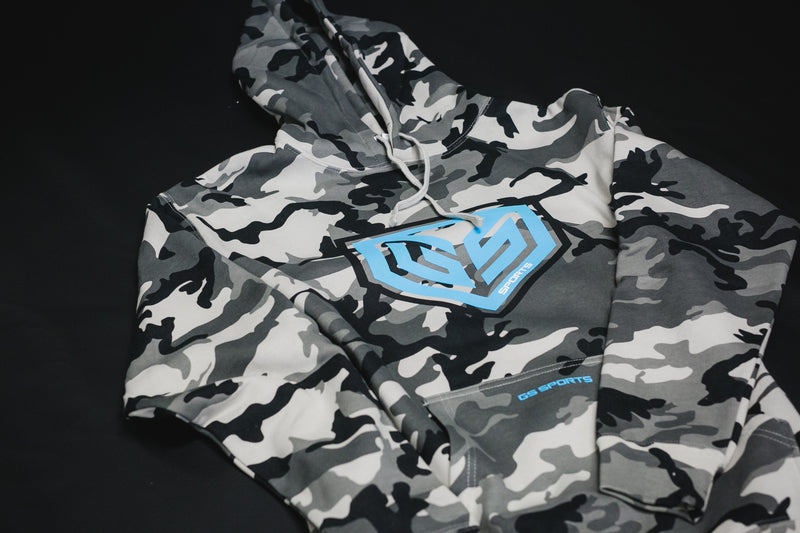 GS Sports Crest Heavyweight Fleece Hoodie - Snow Camo with Chalk Blue