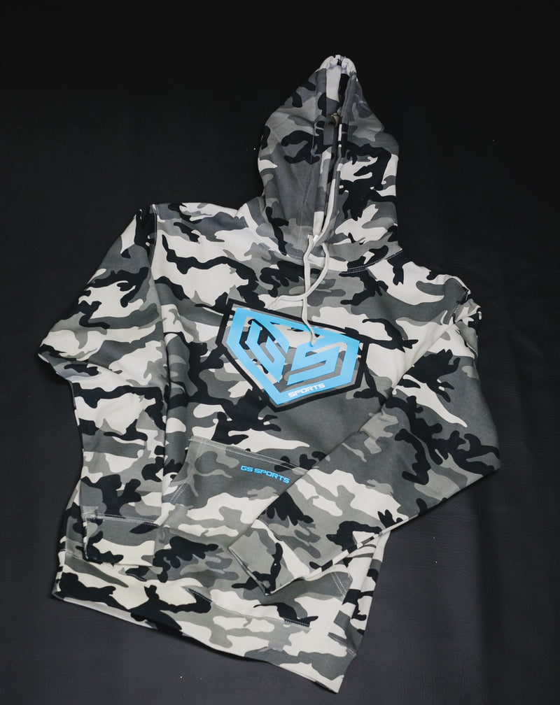 GS Sports Crest Heavyweight Fleece Hoodie - Snow Camo with Chalk Blue