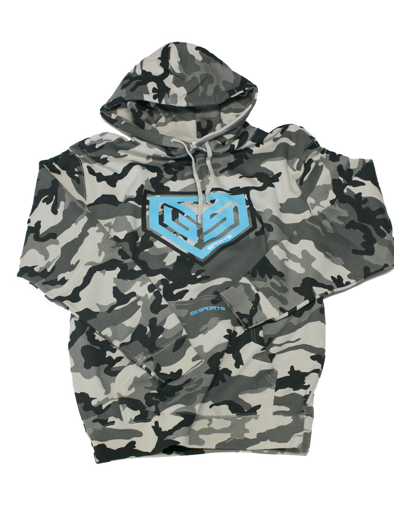 GS Sports Crest Heavyweight Fleece Hoodie - Snow Camo with Chalk Blue