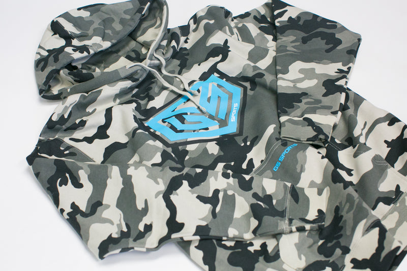 GS Sports Crest Heavyweight Fleece Hoodie - Snow Camo with Chalk Blue