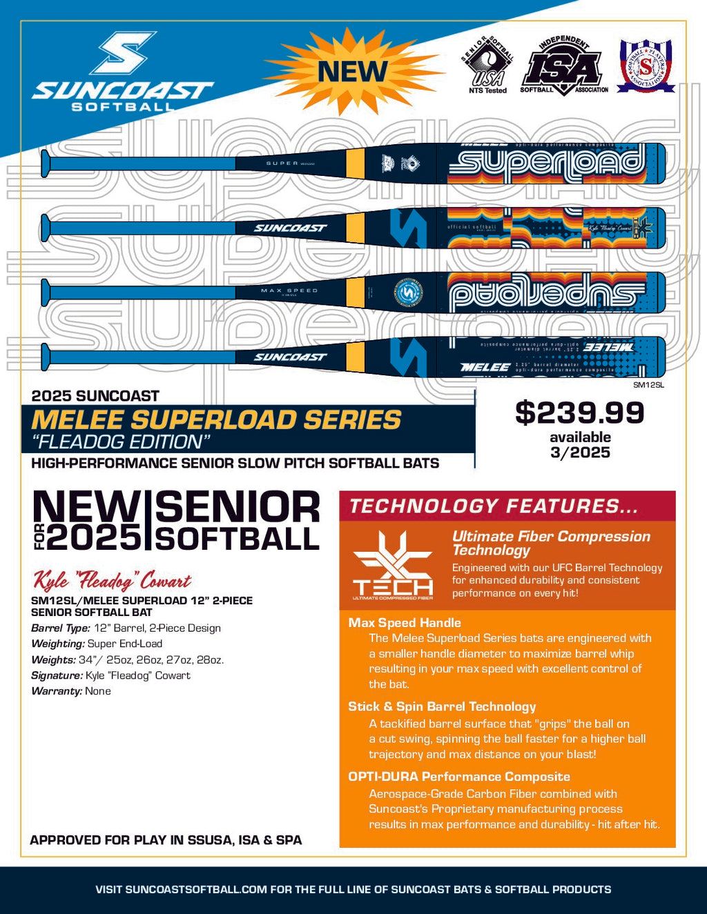 2025 Suncoast Melee Superload 12" 2pc Senior Softball Bat "Fleadog Edition"