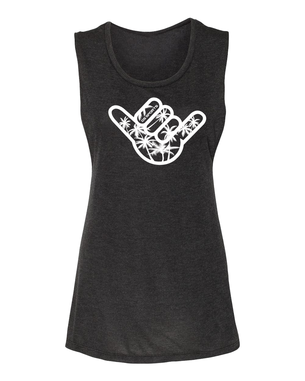 Womens Muscle Tank - Palm Tree Shaka